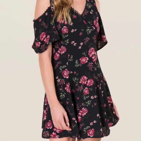 MI AMI Black Floral Mini Off Shoulder Dress - Picture 2 of 7